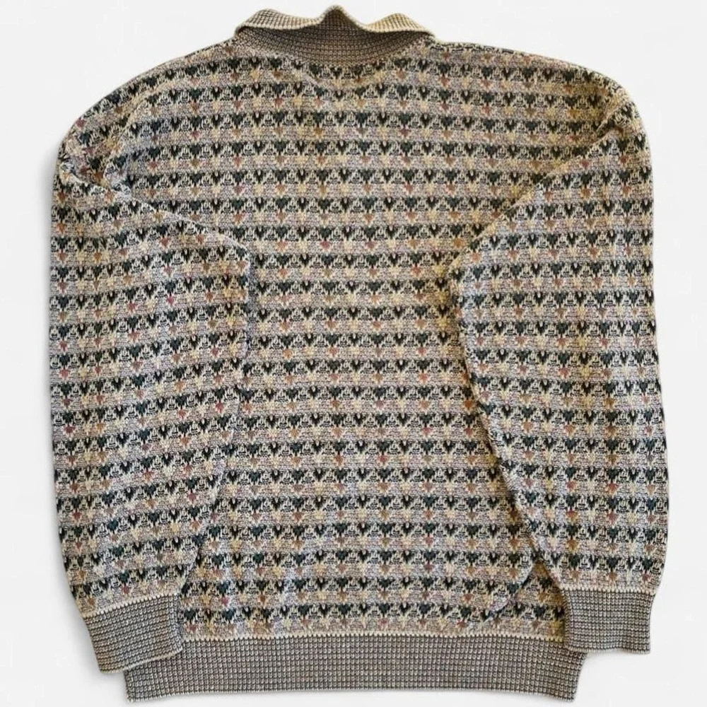 Vintage TSR Earthy Tan, Green & Multicolored Knit Collared Sweatshirt Sweater